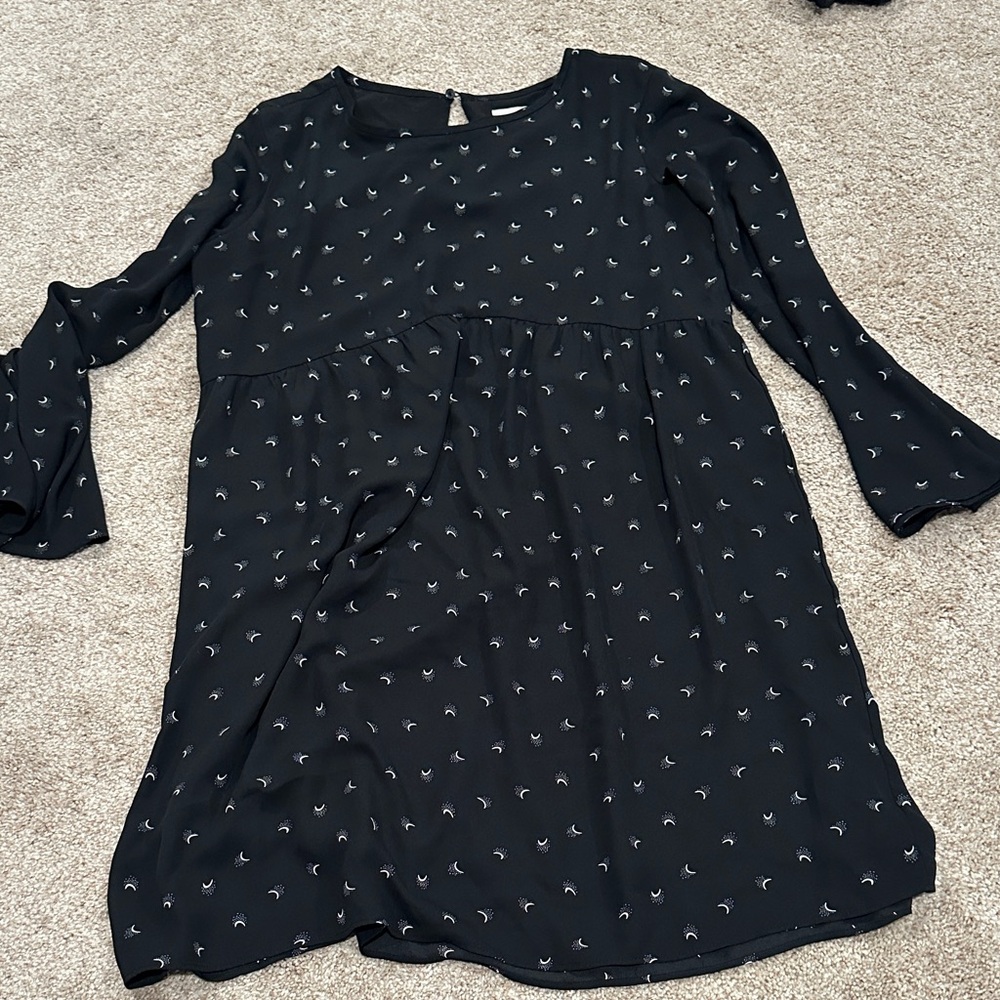 LOFT Black Mini Dress with Tiny Crescent Motif